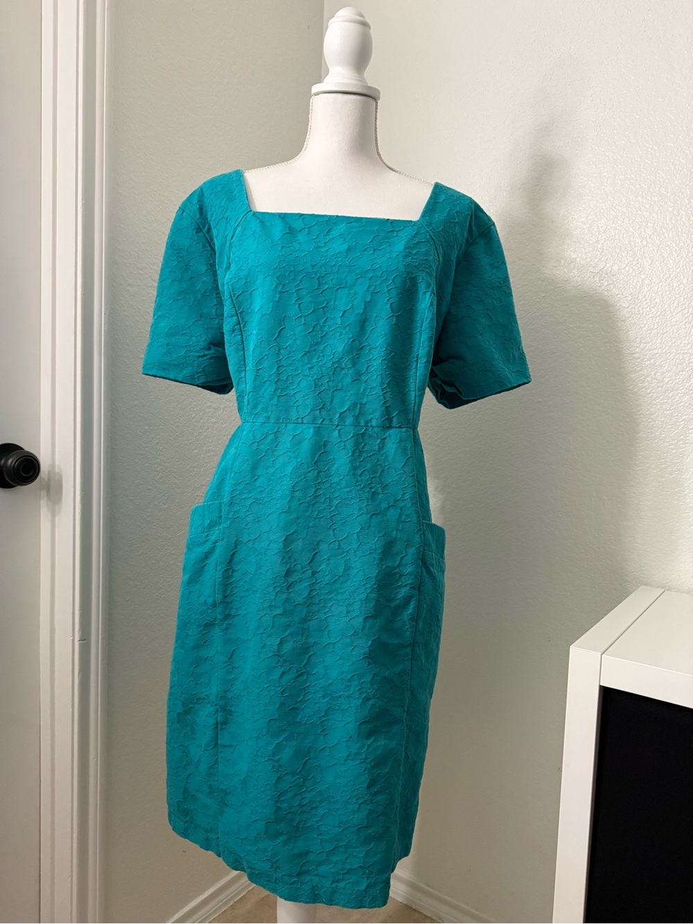 Cato Teal Square-Neck Midi Dress with Pockets!